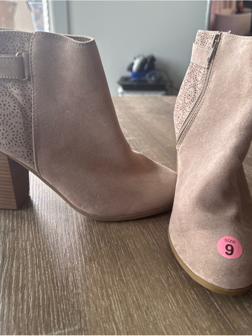 LC Lauren Conrad Blush Pink Suede Ankle Booties with Laser-Cut Detail